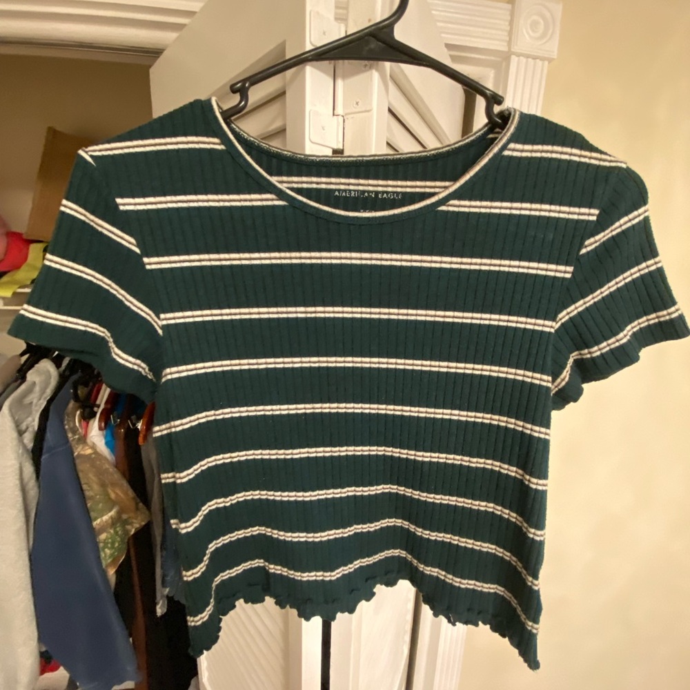 Green and White Striped Baby Tee from American Eagle